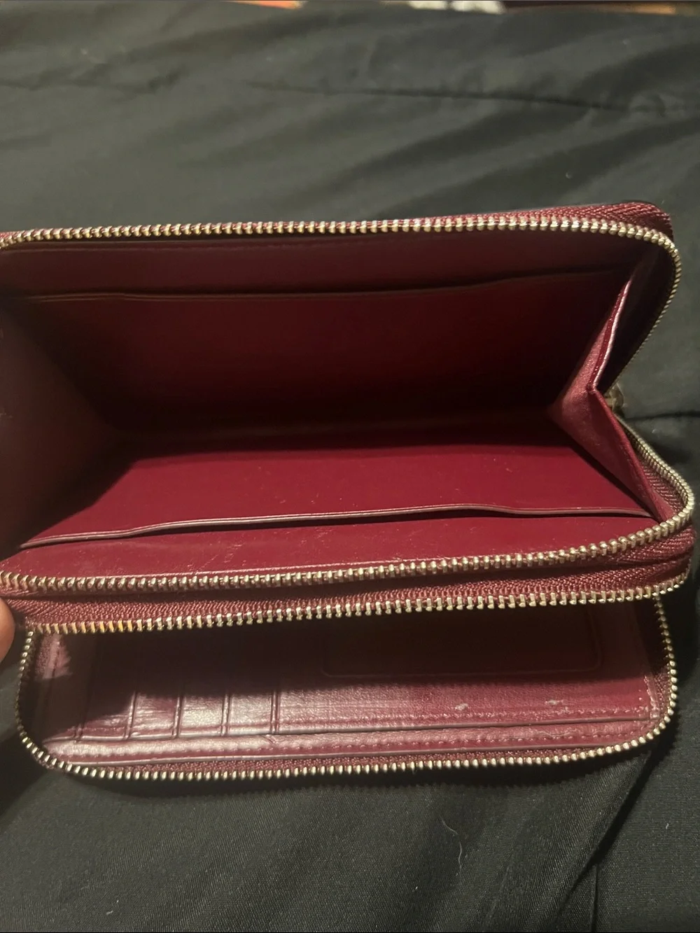 Coach Maroon Zip-Around Wristlet with Wrist Strap